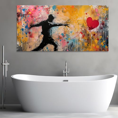 Peinture Banksy garçon et amour sous forme d'impression murale graffiti encadrée