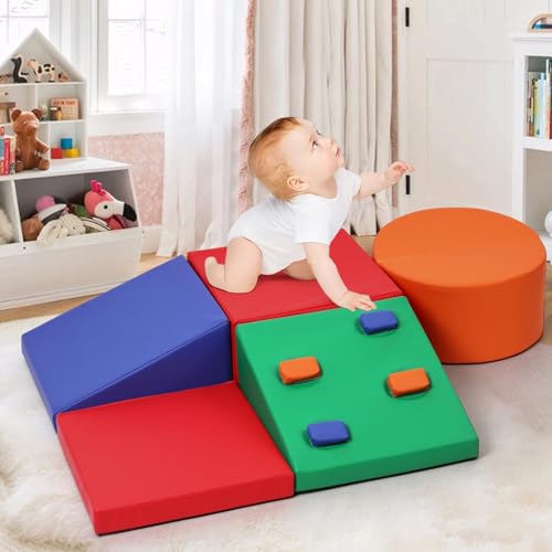 Image of GarveeLife Foam Climbing Blocks for Toddlers, Waterproof Toddler Climbing Toys, Baby Jungle Gym Indoor Lightweight, Easy to Clean Foam Play Gym 5PCS