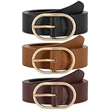WERFORU Lot de 3 Ceintures en Cuir pour Femmes Ceinture Femme à la Mode avec Boucle Dorée/Argentée pour Jeans, Pantalons et Robes