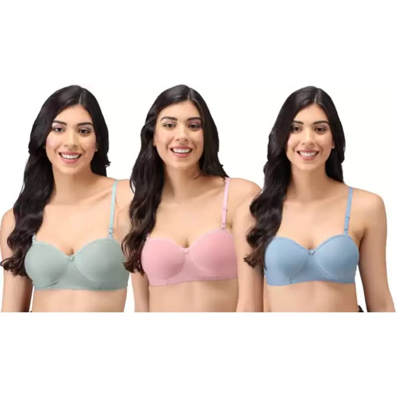 Women's Cotton Lightly Padded Non-Wired T-Shirt Bra Combo Pack of 3