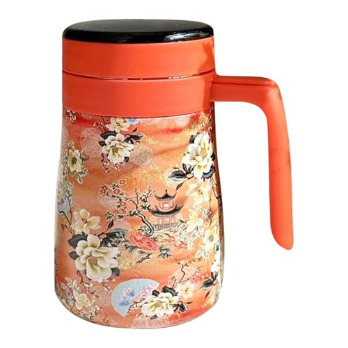 Caraffa da caffè in acciaio con stampa floreale da 550 ml | termica per bevande calde con manico | Macchina da caffè intelligente con display della temperatura, distributore di bevande per