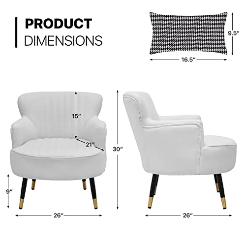 Monibloom Accent Chair Modern Armchair Single Sofa Chair With Lumbar Pillow, Mid Century Modern Comfortable Leatheraire Reading Chair For Living Room Bedroom, Metal Legs Back Club Arm Chair, White #TOP2