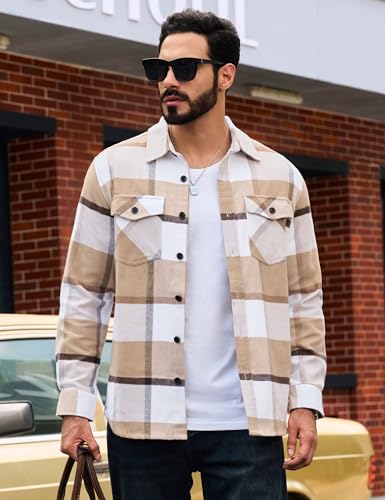 TACVASEN Men's Flannel Shirts Brushed Fleece Flannel Shirts Jacket Button Down Soft Cotton Casual Plaid Fall Shirt2