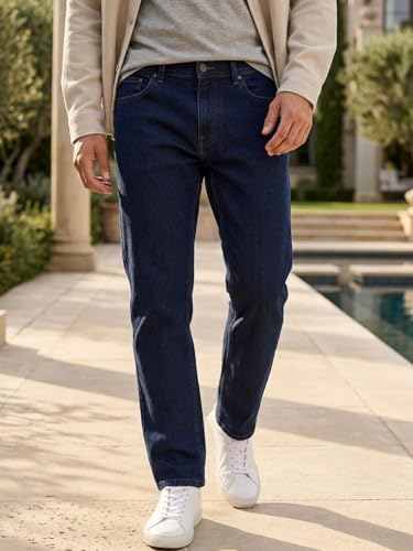 Image of Urbano Fashion Men's Straight Fit Heavy Washed Denim Jeans Stretchable