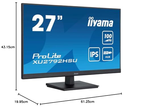 iiyama Ecran Prolite 27" XU2792HSU-B6, Slim, IPS, 1920x1080 @100Hz, 0.4ms, 250 CD/m², HDMI, DisplayPort, USB HUB, Haut-parleurs, TCO, VESA 100x100