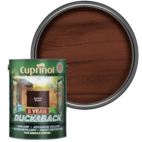 SAVING HUB Ducksback Fence Paint 5L - Garden Fence&Shed Paints - Non Drip Formula, for Rough Sawn Wood - Water Repellent Frost Protection, Sheds Fences Paint - Wooden Fences Paints (Autumn Brown)