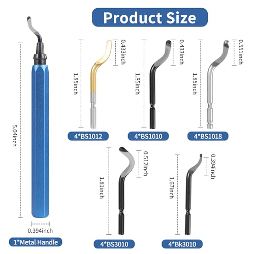 BUCOMTU 360° drehbare Entreibe mit 20 Ersatzklingen, Handentreibe, verschleißfester Klingenkopf aus Schnellarbeitsstahl, rutschfester Aluminiumgriff, geeignet für Metall/Kunststoff/3D Druck