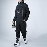 EERSTA One-Piece Men's Ski Suit, Cold-Proof Men's Suit, Outdoor Thickened and Warm All-in-One Winter Fishing Clothing,Black,XL