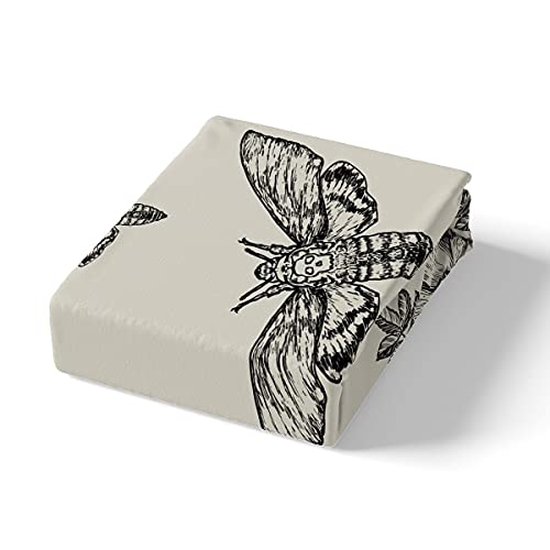 Manfei Death Moth Sheet Set Queen Size Flower Goth Skull Moth Bedding Set 4Pcs With Deep Pocket Fitted Sheet + Flat Sheet + 2 Pillowcases Halloween Theme Bed Sheet Set For Kids Boys Girls Room Decor #TOP1