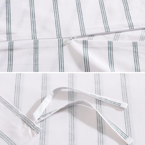Stone Cottage - Queen Duvet Cover Set, Breathable Cotton Percale Bedding with Matching Shams, Striped Home Decor (Trenton Stripe Green, Queen) - Thumbnail 7
