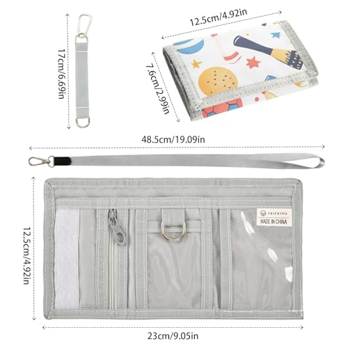 Sports Items Pattern Durable Nylon Fabric Wallet for Boys and Girls - Multi-Functional with 2 Clear Pockets, Zipper Coin Compartment, 3 Card Slots & Keyring3