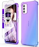 DagoRoo for Nokia G310 5G Case with Tempered Glass Screen Protector, Clear Gradient Slim Flexible TPU Reinforced Corners Shock-Absorption Case Cover for Nokia G310 5G-Bule Purple