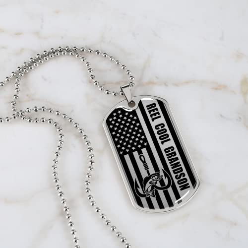 Mens Reel Cool Grandson Usa American Flag Dog Tag Necklace Jewelry Funny Birthday Father's Day Fishing Gifts From Grandma Grandpa For Fisherman Grandsons - Dog Tags Stainless Steel #TOP1