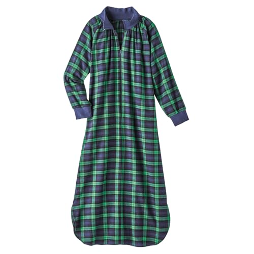 AmeriMark Cozy Flannel MuuMuu Zip-Front Lounger – Women's Warm Long Sleeve House Dress – Comfortable Sleepwear Gown for Lounging and Relaxing - Navy - 3X