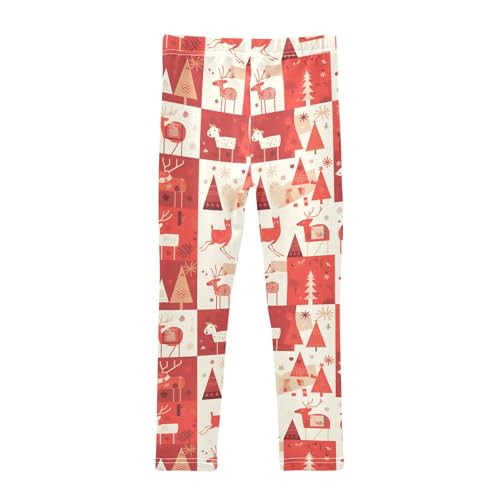 KLL Christmas Winter Snow Elk Red Toddler Girls Basic Leggings Comfortable High Waisted Lounge Pants Running2