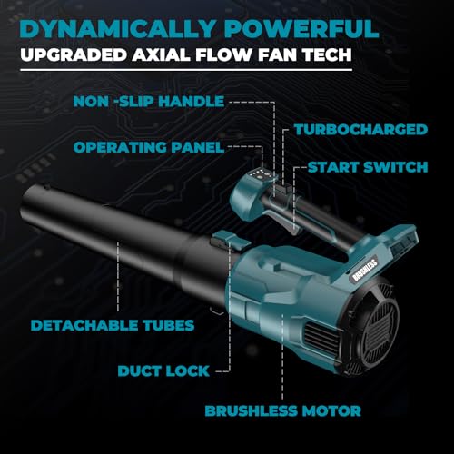 Cordless Leaf Blower for makita 18V Battery, 480 CFM Electric Blower with Brushless Motor, Adjustable 3 Speeds up to 22000RPM, Handheld Leaf Blower for Lawn Care,Yard and Snow Blowing(No Battery) by SLENJADFIN - Image 6
