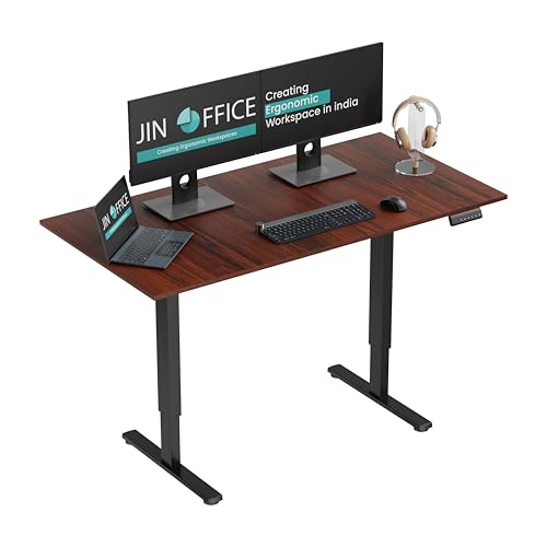 JIN OFFICE Electric Height Adjustable Desk| 80 Kg Wt. Capacity, 2 Year Warranty| Motorized Sit Stand Desk with Headphone Hook & Cable Tray (Brown... - Image 5
