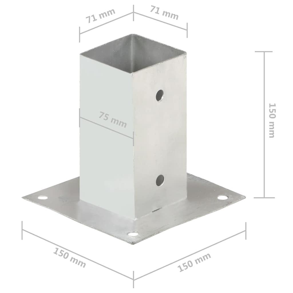 Ancoraggi Pali 4 Pz Metallo Zincato 71 mm per Tubi Quadrati
