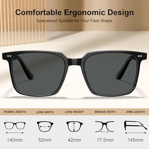 CARFIA Retro Cool Acetate Sunglasses for Men Polarized UV Protection, Trendy Square Male Sunnies Outdoor Driving Eyewears4