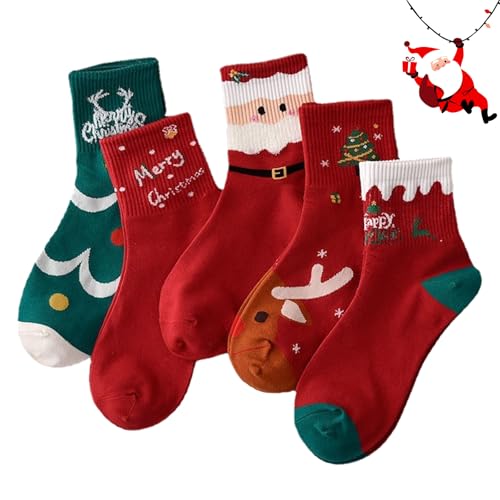 FESDMOH 5 Paires Chaussette de Noel, Chaussette Noel, Chaussettes de Noël Femme, 36-42, Pour Homme Femme