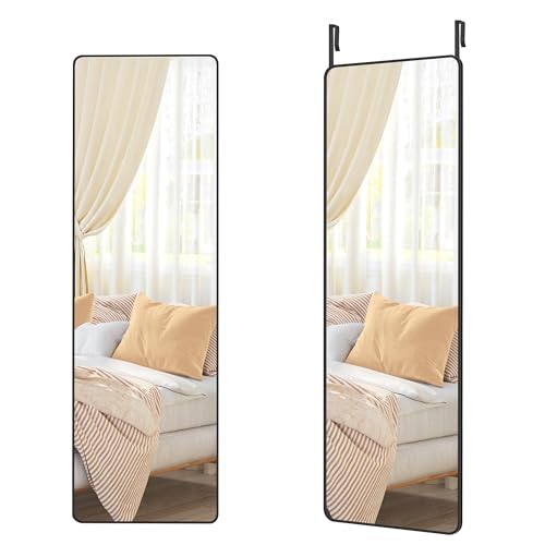 SONGMICS Full Length Hanging Mirror 120 x 40 cm Rectangular Full Body Mirror Over the Door or Wall Mounted Tempered Glass for Bedroom Living Room Cloakroom Ink Black LFM032B01