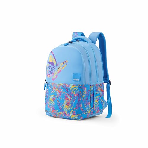 Image of American Tourister Lit | 36 Ltrs | 3 Compartments | Bottle Pocket | Ergonomic Padded Back Panel & Shoulder Straps | Secondary School Backpack | 1 Year International Warranty | Butterfly Blue