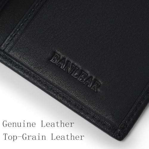 Genuine Leather Bifold Wallet for Men, Classic Black Wallet, 6 Card Slots 3 cash pockets,Gift For Men,Money Clip Mens Wallet (65995-2)3