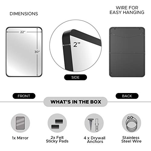 Upland Oaks Medium Bathroom Mirrors For Wall - Modern Rectangular Mirror With Seamless Metal Mirror Frame - Easy To Install, Mounting Hardware Included (Black, Recessed 30"X22") #TOP4