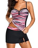 Yonique Damen Tankini-Badeanzüge mit Rock, zweiteilig, gerüscht, Push-Up-Bademode, S-XXL - - X-Large