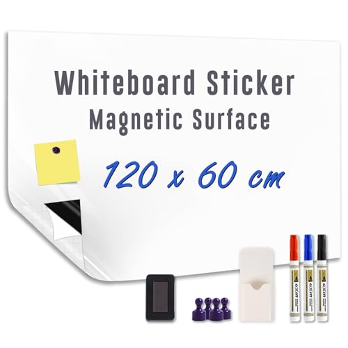 HeatPomelo Vinilo de Pizarra Blanca Magnética para Pared 120 x 60 cm Autoadhesiva y Sin Sombras Lámina de Escritura Borrable en Seco Ideal para Oficina Hogar Escuela