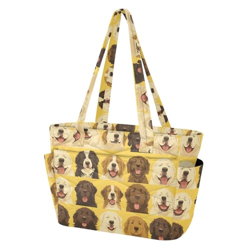 Sac à main jaune avec porte-gobelet isotherme et motif chien rigolo