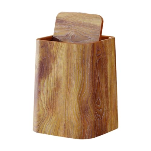 perfk Papelera rústica, Papelera de Reciclaje, Papelera Decorativa Reutilizable de Grano de Madera, Papelera para Oficina, Granja, Dormitorio, hogar, L with Cover
