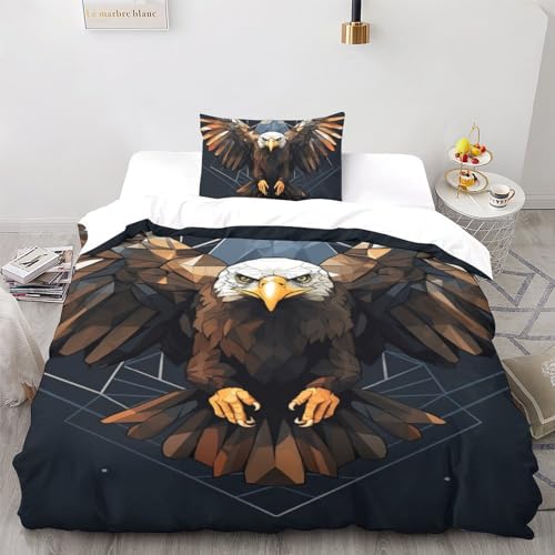 Parure de lit aigle blanc microfibre 3D avec taies d'oreiller