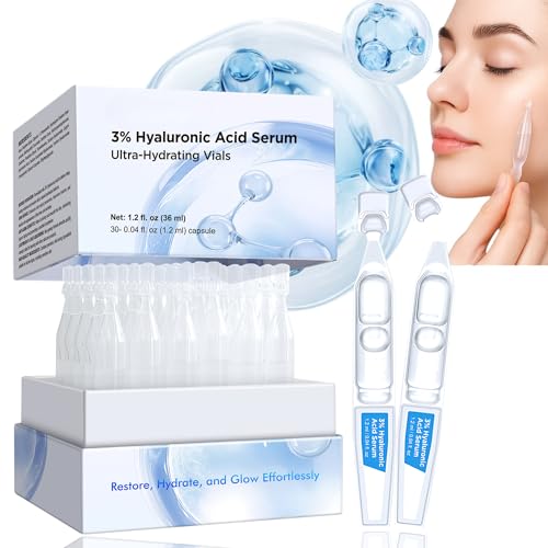 3% Hyaluronic Acid Serum, 4D Hyaluronic Acid Serum Ultra-Hydrating Vials, Hylunaric Acid Non-Greasy, Fast Absorption, Intensive Moisturizing, Deep Hydration & Smoothing (1 Box of 30 tubes)