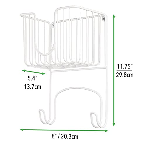 Mdesign Wall Mount Metal Ironing Board Holder With Small Storage Basket - Holds Iron, Board, Spray Bottles, Starch, Fabric Refresher For Laundry Rooms - White #TOP5