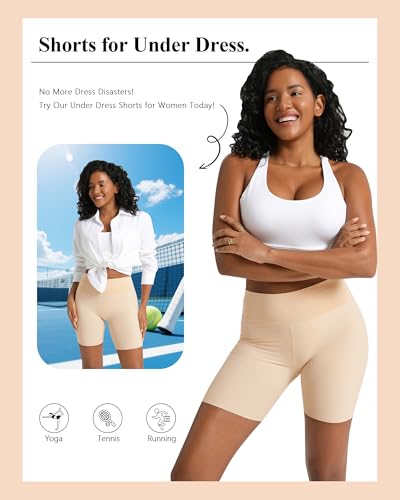 AugYew Kurze Leggings Radlerhose Damen, Anti Scheuern Oberschenkel Unterhosen Shorts für Kleid Sommer Hotpants Boxershorts für Yoga Joggen Pilates Fitness,Hautfarbe,L