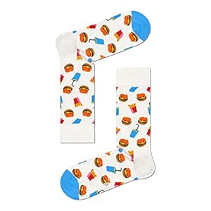 Happy Socks Unisex Hamburger Socks, White, 4-11 (Size: 41-46)