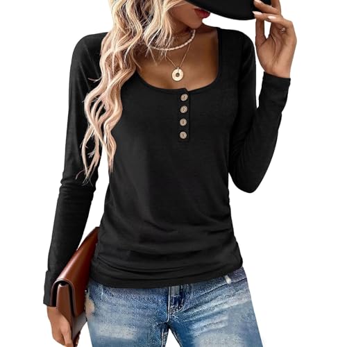 Womens Long Sleeve Tops Henley Loose Casual T Shirts Fall Women's Clothing Fashion Trendy 2025