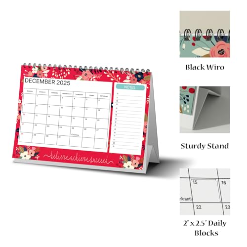 Kaameri Bazaar l 2025-2026 l Floral Desk Calendar l With inspirational quotes -16 Months l Includes notes section l 170 gsm l Planning, Tracking & Scheduling l Black Wiro (Image - 5)