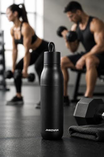 Image of Slim insulated Stainless Steel Water Bottle with Handle, Vacuum Double Wall, Leakproof Lid, Fits Car Cup Holder, Minimalist Design (1-pack)