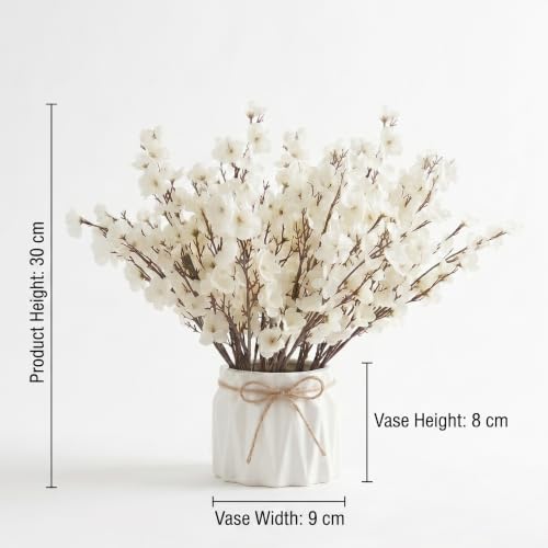 Image of Dekorly Artificial Lavender Plant in White Pot, 18cm - Realistic Faux Flower Arrangement for Home & Office Decor (Set of 1) (2, White Baby's Breath Flower)