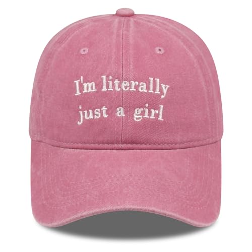 SoGoNati Funny Vintage Baseball Cap, Adjustable Cotton Embroidered Hat for Men Women, Retro Humor Gift Trucker Caps, Pink - I'm Literally Just a Girl