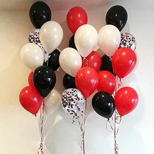 Red And Black Latex Balloons, 50 Pack 12 Inch Black White Red Confetti Party Balloons With Ribbons For Birthday Graduation Wedding Bridal Shower Party Decoration #TOP5