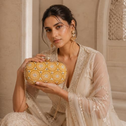 Image of THE TAN CLAN Inaara Oval Clutch for women Purses Luxury Evening Handbags for ladies with Detachable Handle