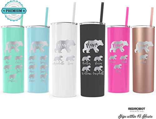 Mama Bear with Kid's Names, Laser engraved Skinny 20 oz Tumbler, mothers day