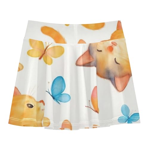 Joisal Tennis Skirts Kids Playful Kittens Colorful Butterflies Girls' Shorts Athletic Skorts Print Pleated 4t2