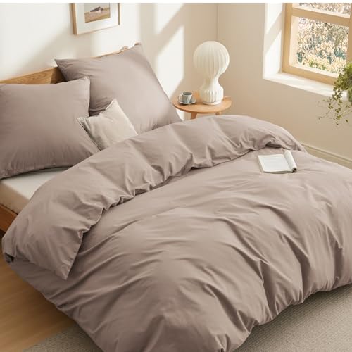 BEDSURE Bettwäsche 220x240 Baumwolle Khaki - Bettwäsche-Sets 240 x 220 cm Bettbezug 3teilig mit 2 Kissenbezüge 80x80 cm, Oeko-TEX Bedding Taupe mit...