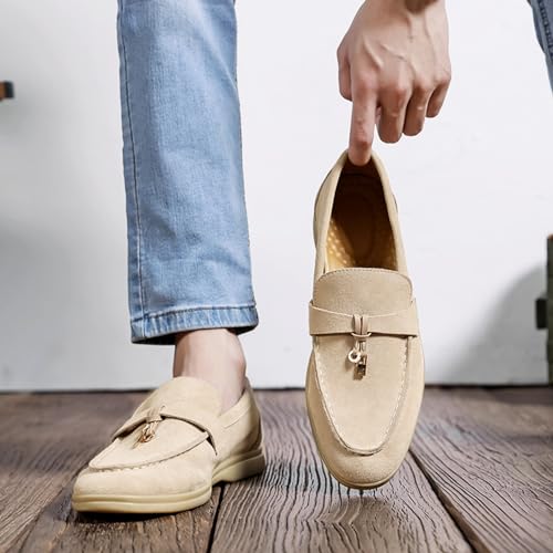 Zeberfi Men's Luxury Suede Penny Loafers Shoes with Pendant Decor,British Retro Casual Slip On Flats Tuxedo Dress Shoes for Prom Wedding3