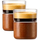 USEEKRIL Espresso Cups Set of 2, 2.8oz Wood Drink Cups, Shot Glasses, Milk Cup with Handle, Clear Glass, Espresso Accessories for Machine, Small