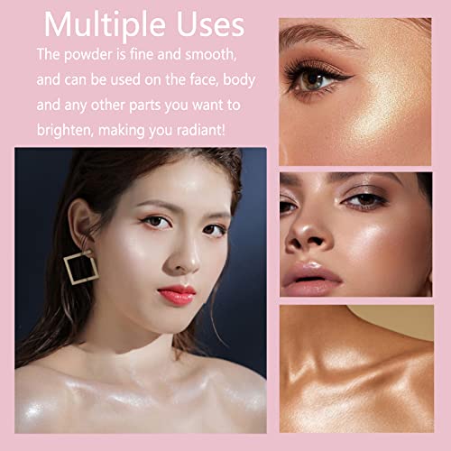 Highlighter Shimmer Powder Palette, Long Lasting Face Glitter Highlighter Concealer Makeup Palette, Natural Nude Bronzer Shiny Contour Highlight Makeup Palette For All Skin Tones #TOP2